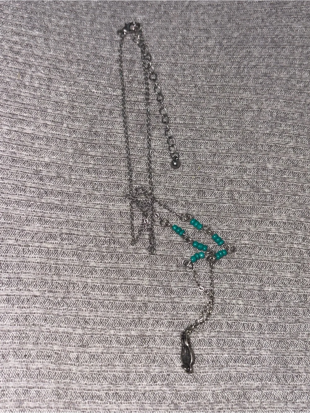 Bohemian theme silver tone blue beaded adjustable chain necklace